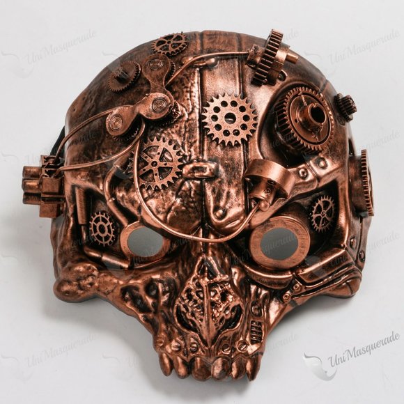 Steampunk Ghost Skull Masquerade Face Mask Copper - Picture 1 of 4